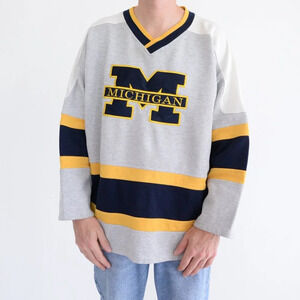VTG 90S Simply For Sports Gray Blue  Embroidered Mi Wolverines U V-neck Sweater